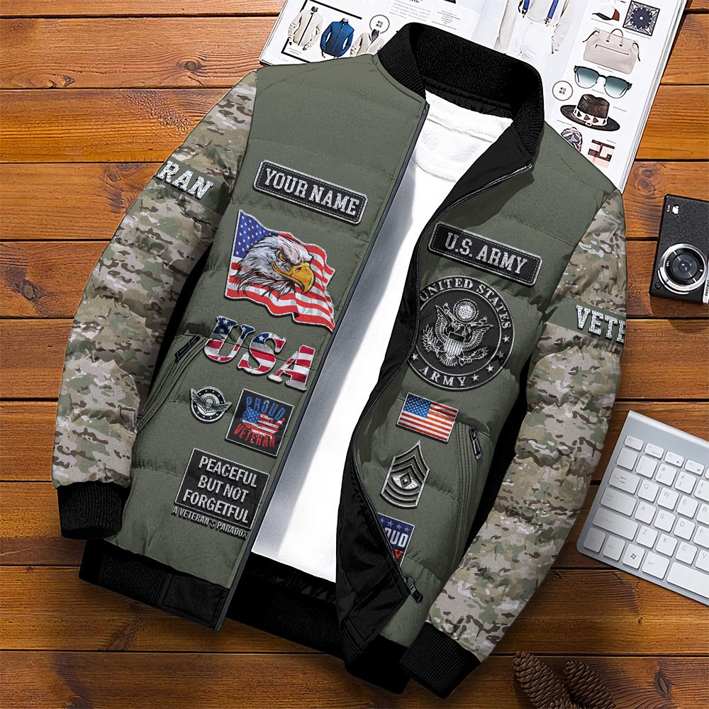 Army Puffer Jacket, Personalized US Army Camouflage Puffer Jacket, Don't Ever Think That The Reason I Am Peaceful