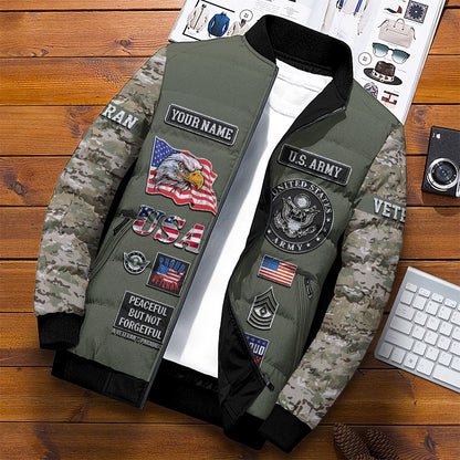 Army Puffer Jacket, Personalized US Army Camouflage Puffer Jacket, Don't Ever Think That The Reason I Am Peaceful