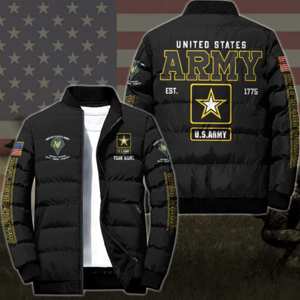 Army Puffer Jacket, US Army Puffer Jacket Custom Name And Rank, Military Puffer Jacket