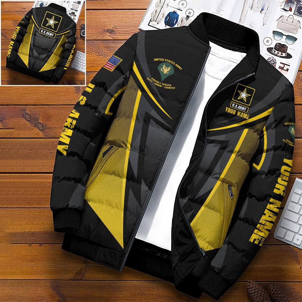 Army Puffer Jacket, US Army Puffer Jacket Personalized Name And Rank, Military Puffer Jacket