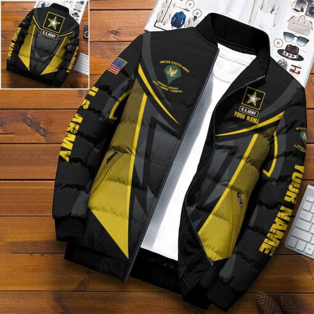 Army Puffer Jacket, US Army Puffer Jacket Personalized Name And Rank, Military Puffer Jacket