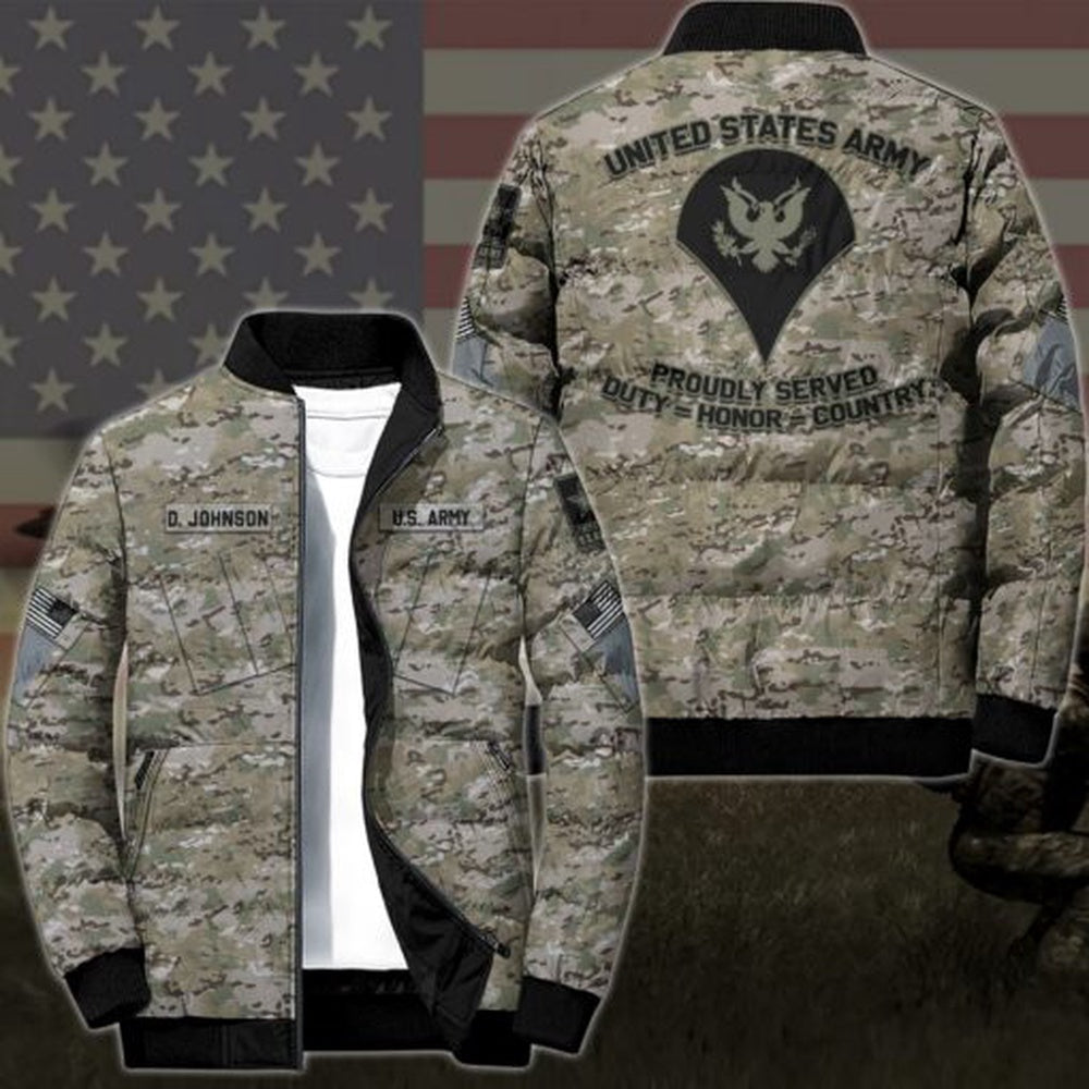 Army Puffer Jacket, US Army Puffer Jacket Personalized Your Name And Rank, Camo Puffer Jacket