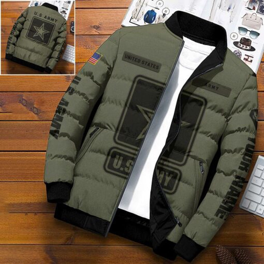 Army Puffer Jacket, US Army Puffer Jacket Personalized Your Name Rank, Military Puffer Jacket
