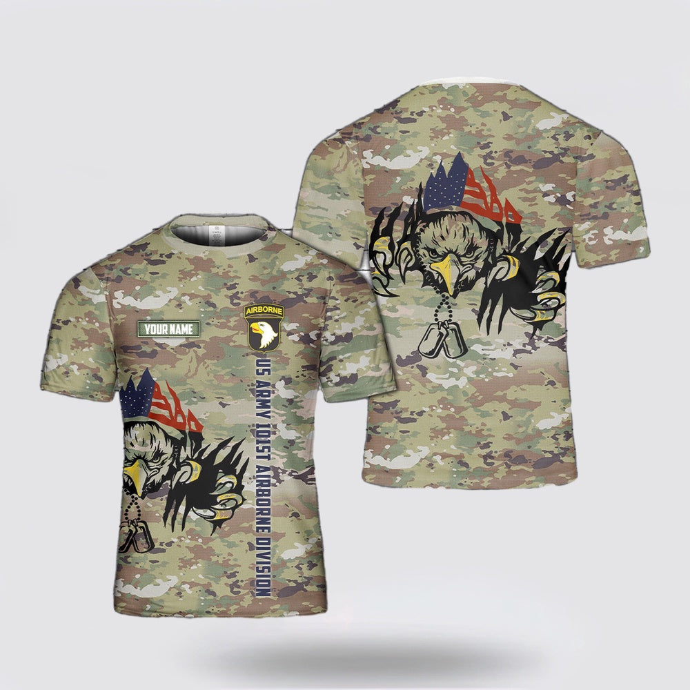 Army T Shirt, Custom Name US Army 101st Airborne Division Screaming Eagles 3D T Shirt