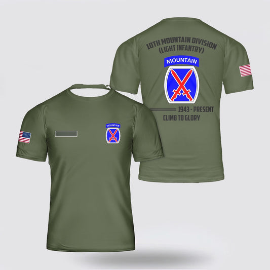 Army T Shirt, Custom Name US Army 10th Mountain Division T Shirt 3D