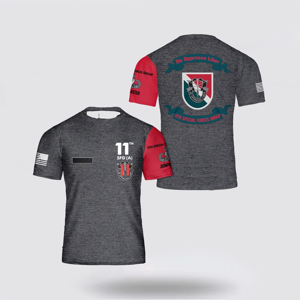 Army T Shirt, Custom Name US Army 11th Special Forces Group (11th SFG)(A) T Shirt 3D