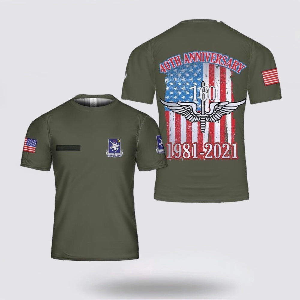Army T Shirt, Custom Name US Army 160th Special Operations Aviation Regiment (Airborne) 40th Annivesary 3D T Shirt