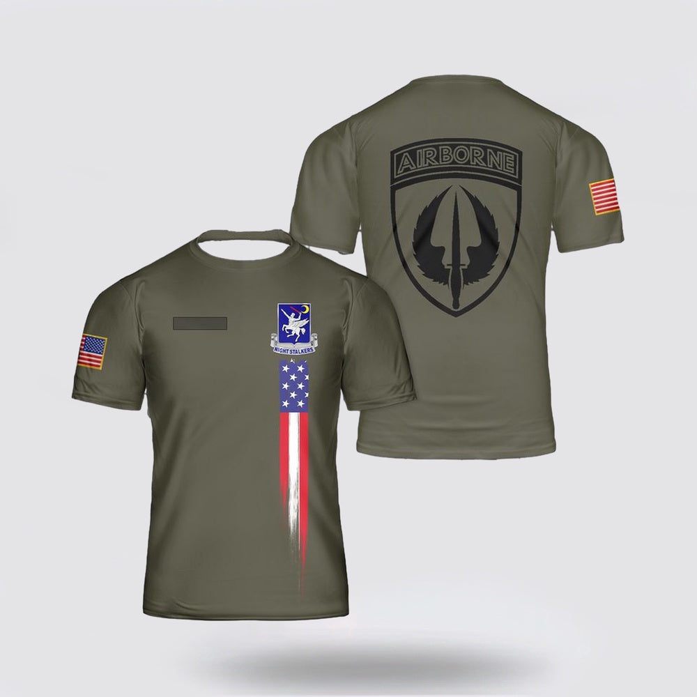 Army T Shirt, Custom Name US Army 160th Special Operations Aviation Regiment (Airborne) Print T Shirt 3D