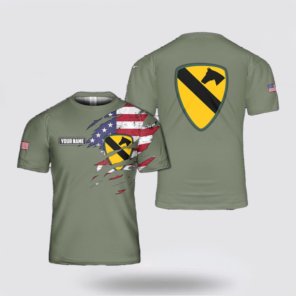 Army T Shirt, Custom Name US Army 1st Cavalry Division 3D T Shirt
