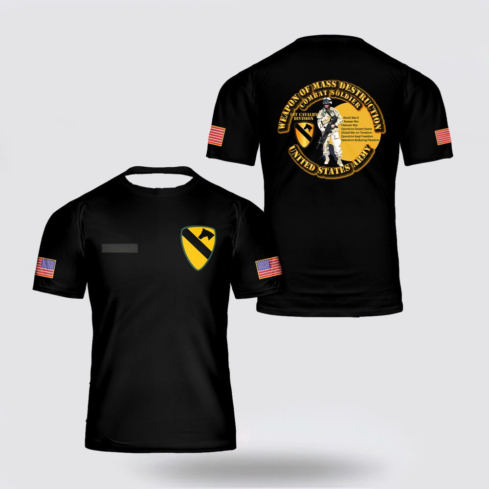 Army T Shirt, Custom Name US Army 1st Cavalry Division Print T Shirt 3D