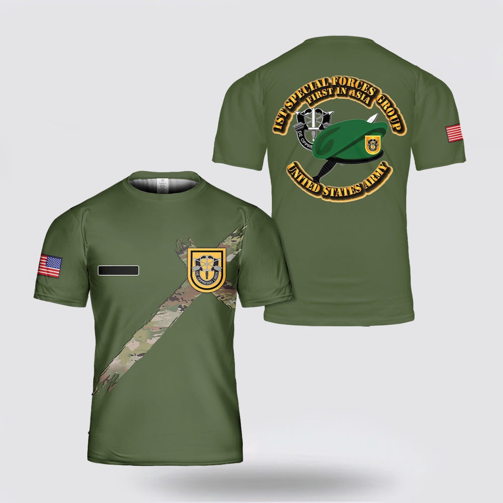 Army T Shirt, Custom Name US Army 1st Special Forces Group (1st SFG) T Shirt 3D