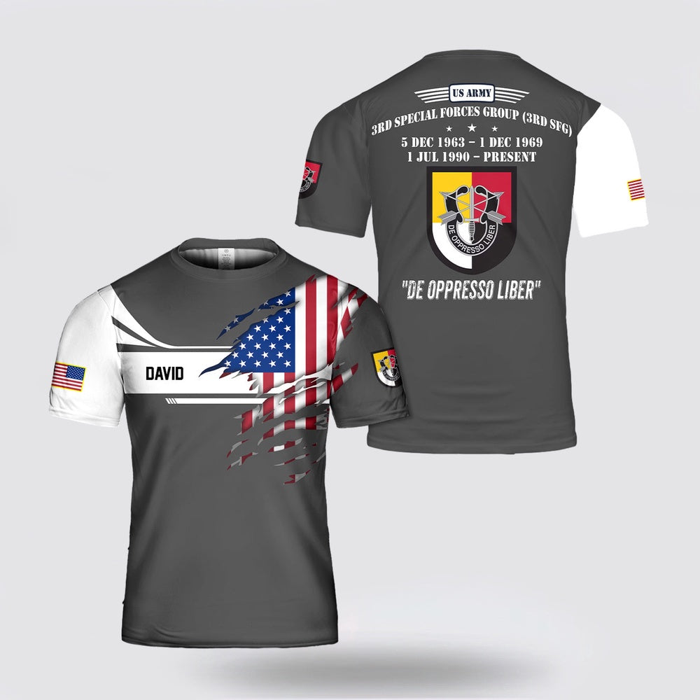 Army T Shirt, Custom Name US Army 3rd Special Forces Group (3rd SFG) 3D T Shirt