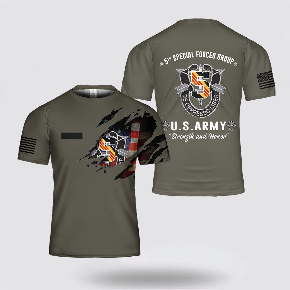 Army T Shirt, Custom Name US Army 5th Special Forces Group (5th SFG) T Shirt 3D