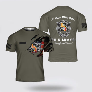 Army T Shirt, Custom Name US Army 5th Special Forces Group (5th SFG) T Shirt 3D