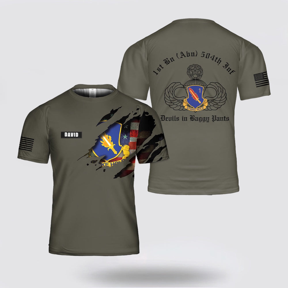 Army T Shirt, Custom Name US Army 82nd Airborne Division 504th Infantry Regiment 3D T Shirt