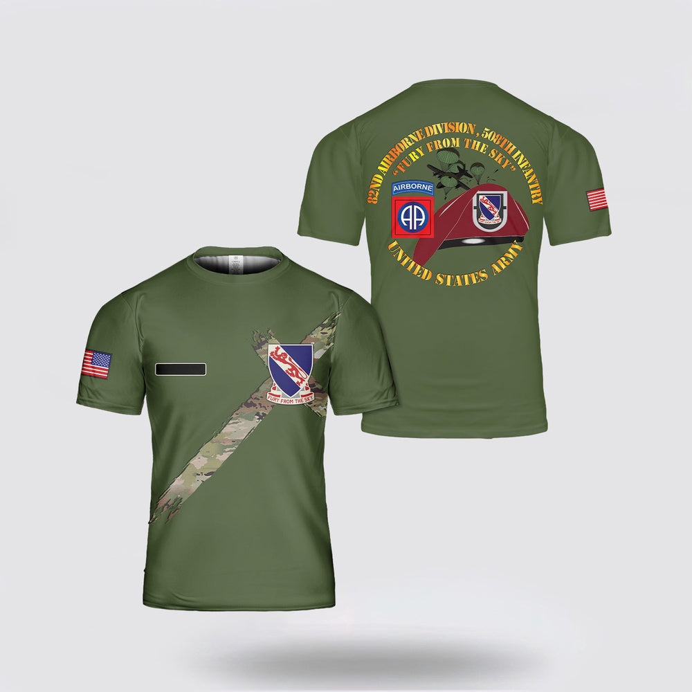 Army T Shirt, Custom Name US Army 82nd Airborne Division 508th Parachute Infantry Regiment All Over Print T Shirt 3D