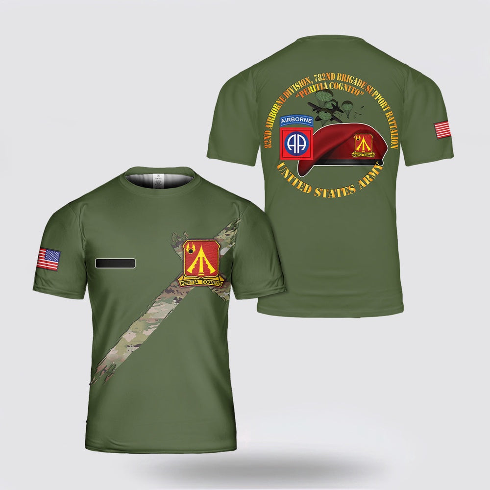 Army T Shirt, Custom Name US Army 82nd Airborne Division, 782nd Brigade Support Battalion T Shirt 3D