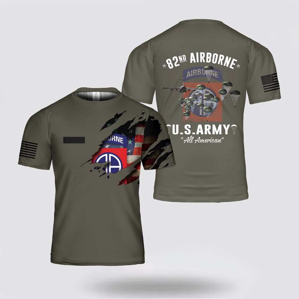 Army T Shirt, Custom Name US Army 82nd Airborne Division All Over Print T Shirt 3D