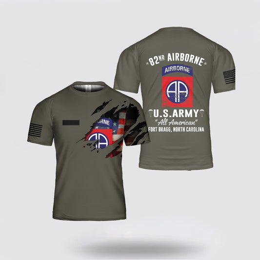 Army T Shirt, Custom Name US Army 82nd Airborne Division Fort Bragg NC T Shirt 3D
