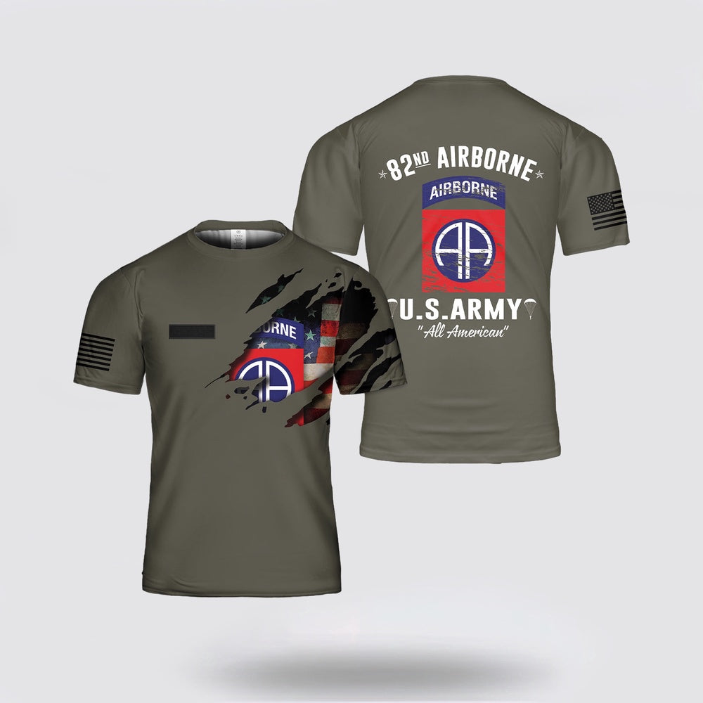 Army T Shirt, Custom Name US Army 82nd Airborne Division T Shirt 3D
