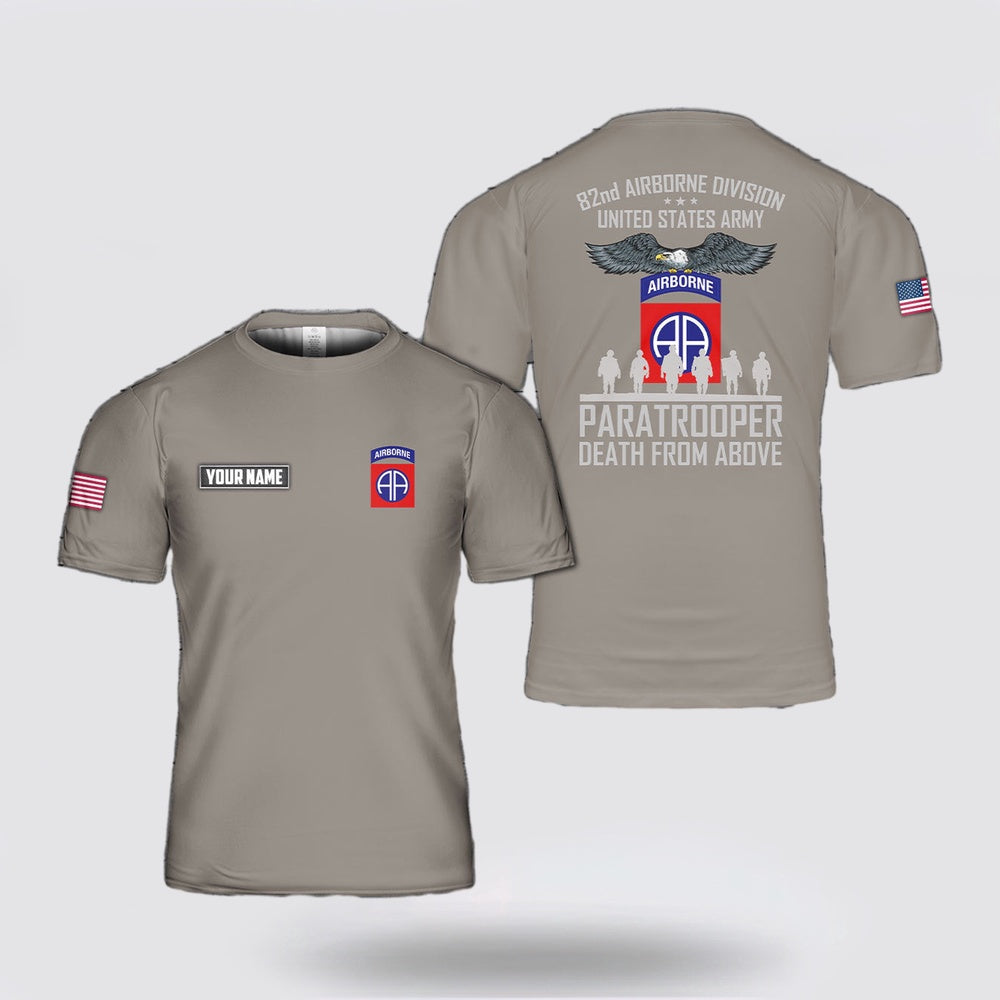 Army T Shirt, Custom Name US Army 82nd Airborne Paratrooper Veteran 3D T Shirt