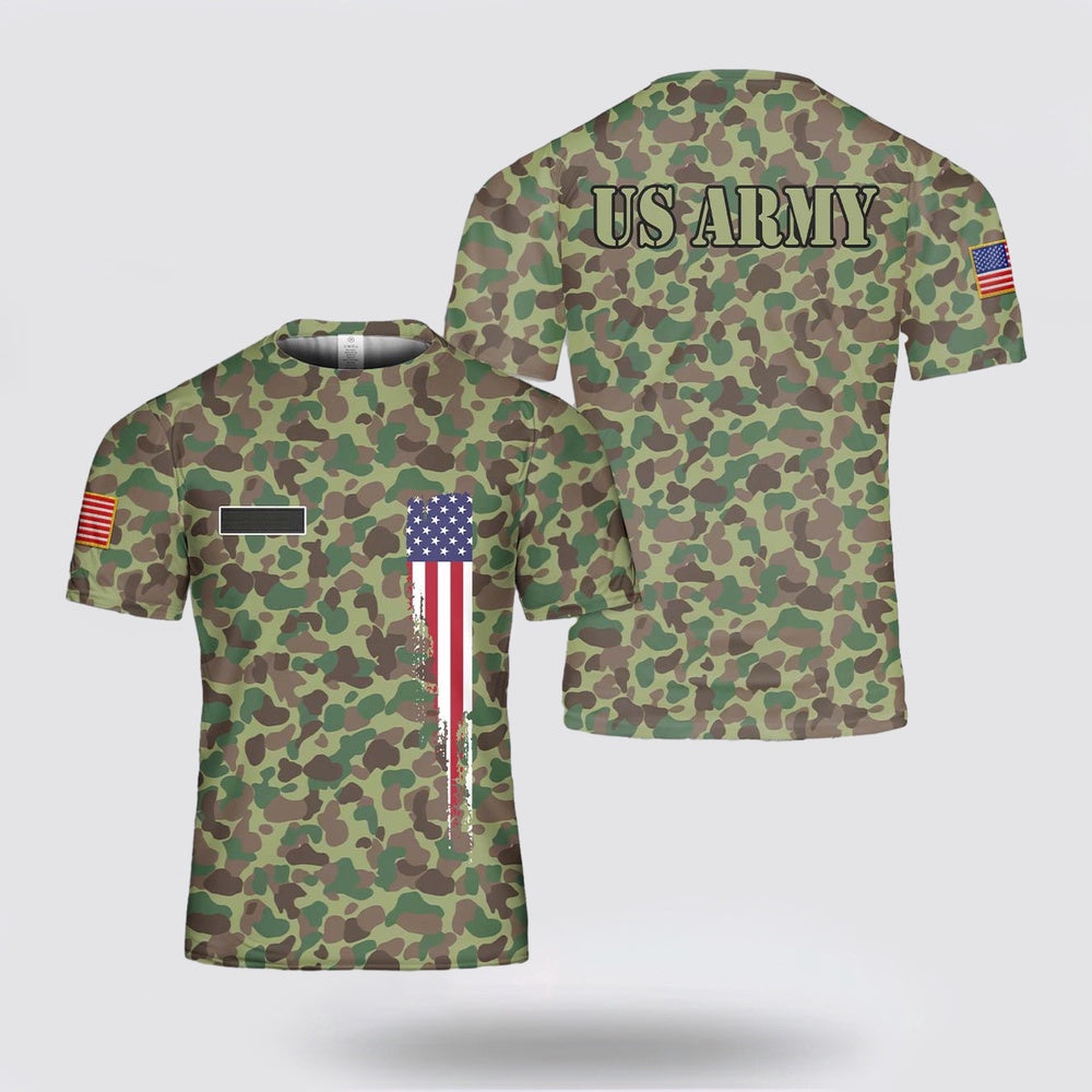 Army T Shirt, Custom Name US Army American WW2 M1942 Frog Skin Jungle Camo T Shirt 3D