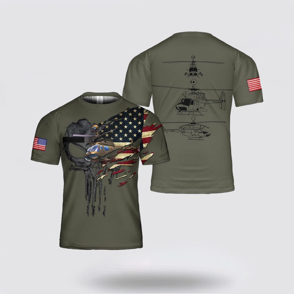 Army T Shirt, Custom Name US Army Bell OH-58 Kiowa All Over Print T Shirt 3D