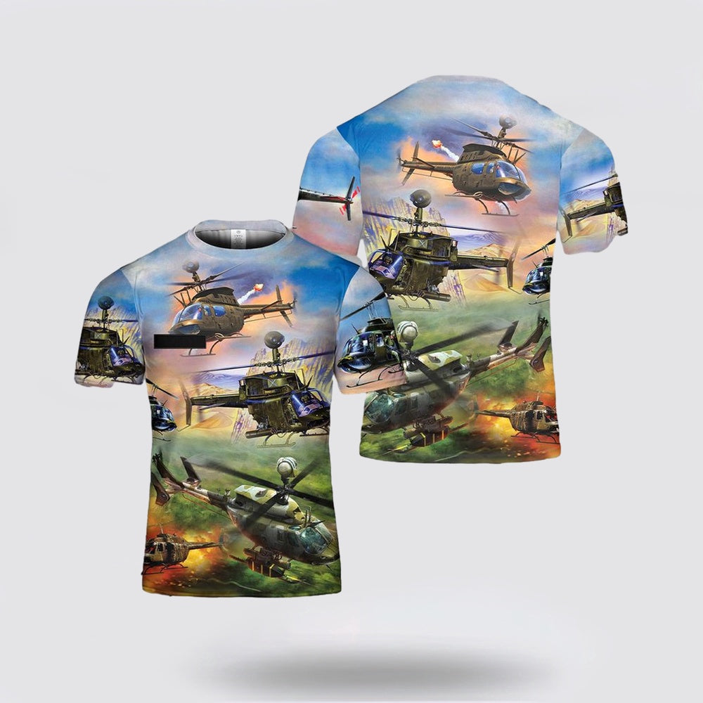 Army T Shirt, Custom Name US Army Bell OH-58 Kiowa T Shirt 3D
