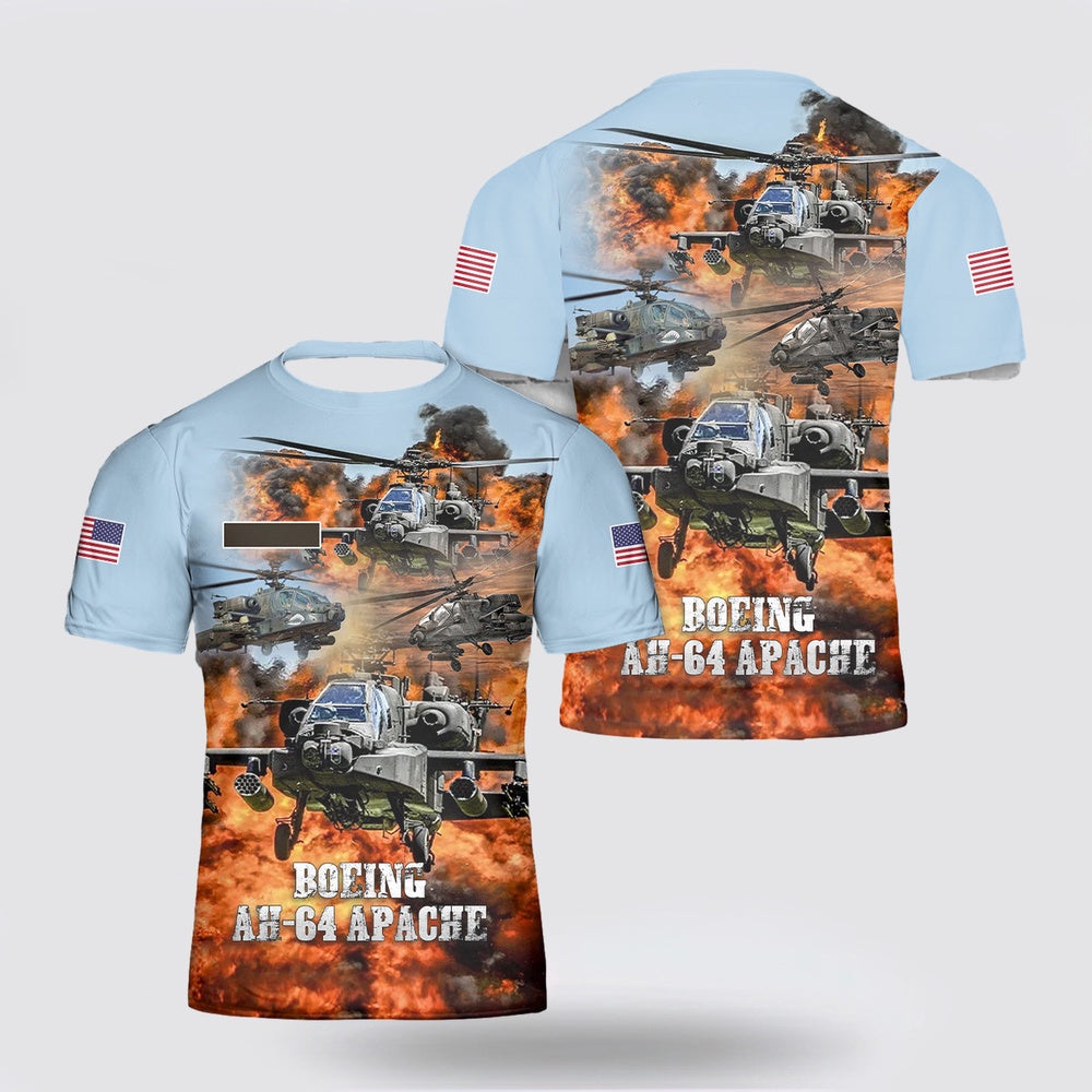 Army T Shirt, Custom Name US Army Boeing AH-64 Apache T Shirt 3D