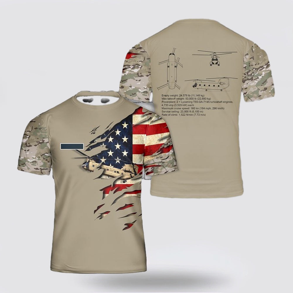 Army T Shirt, Custom Name US Army Boeing CH-47F Chinook T Shirt 3D