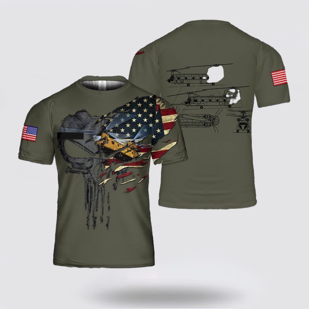 Army T Shirt, Custom Name US Army Boeing CH-47 Chinook All Over Print T Shirt 3D