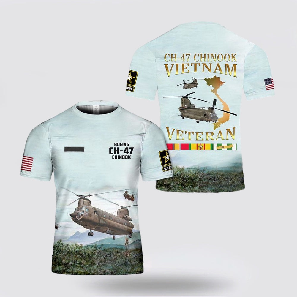 Army T Shirt, Custom Name US Army Boeing CH-47 Chinook T Shirt 3D