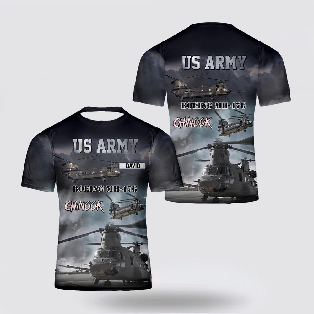 Army T Shirt, Custom Name US Army Boeing MH-47G Chinook 3D T Shirt