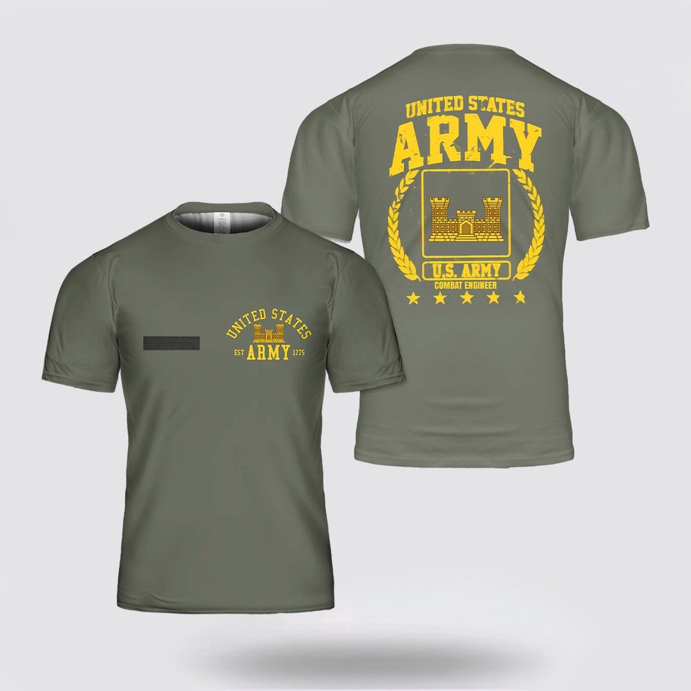 Army T Shirt, Custom Name US Army Corps of Engineers Branch Badge T Shirt 3D DLHH0202PD02