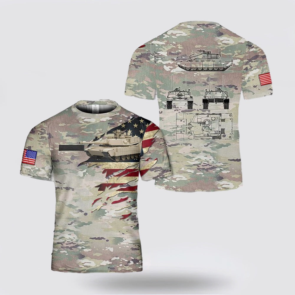 Army T Shirt, Custom Name US Army M1 Abrams T Shirt 3D