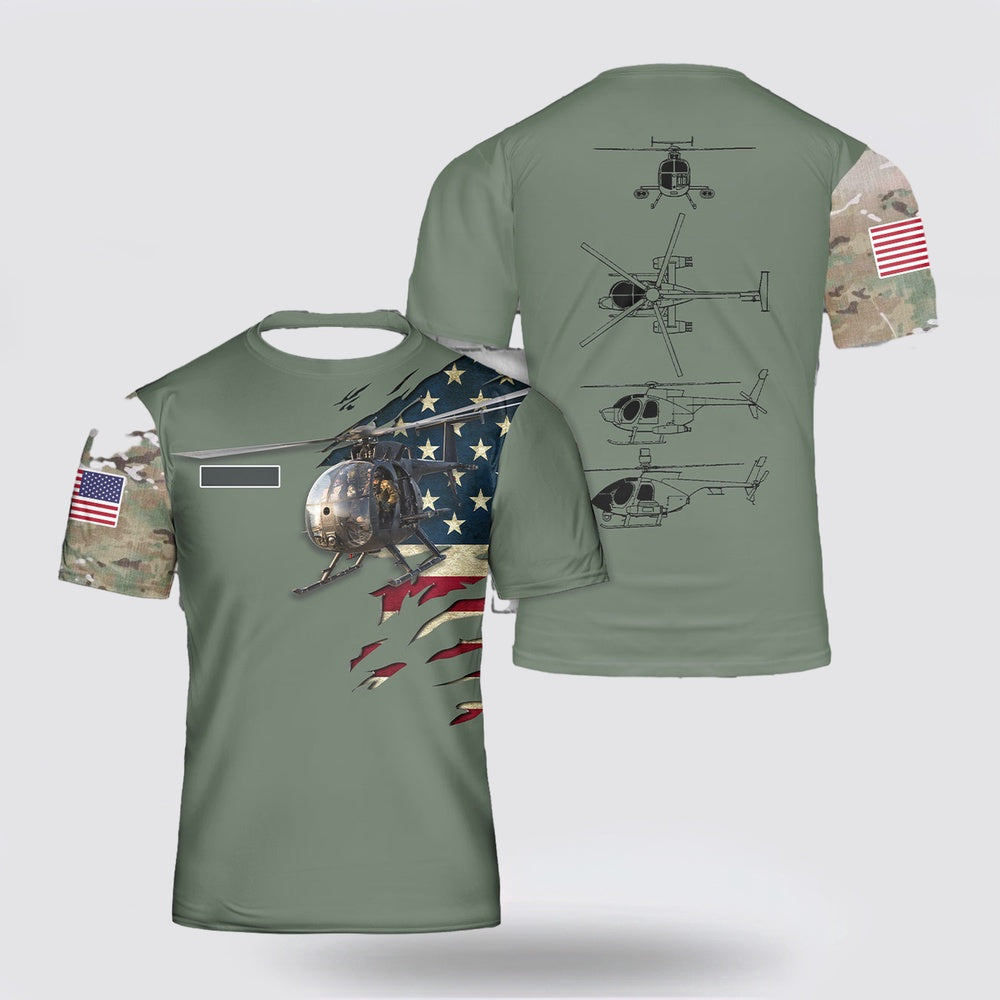 Army T Shirt, Custom Name US Army MD Helicopters MH-6 Little Bird T Shirt 3D