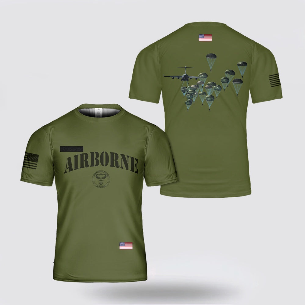 Army T Shirt, Custom Name US Army Paratroopers With The 82nd Airborne Division Parachute All Over Print TShirt