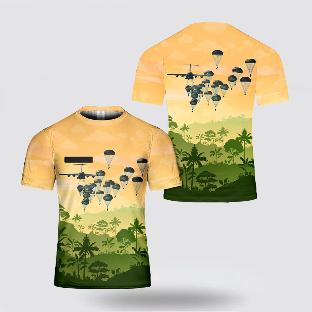 Army T Shirt, Custom Name US Army Paratroopers With The 82nd Airborne Division Parachute All Over Print T Shirt