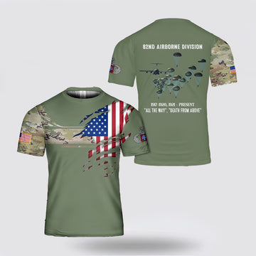 Army T Shirt, Custom Name US Army Paratroopers With The 82nd Airborne Division Parachute Print TShirt 3D