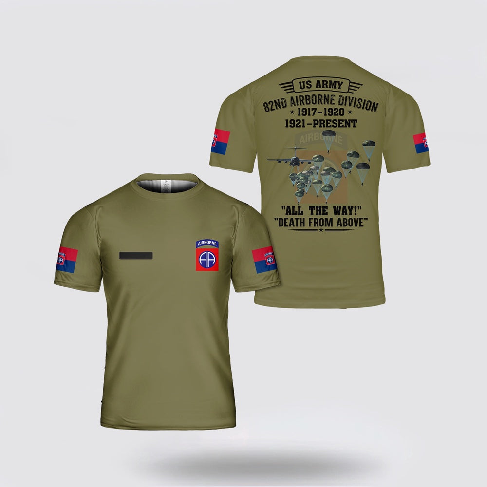Army T Shirt, Custom Name US Army Paratroopers With The 82nd Airborne Division Parachute Printed TShirt