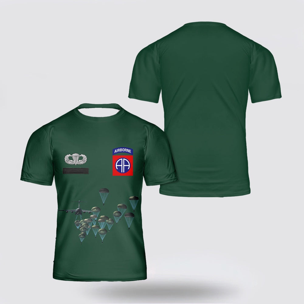 Army T Shirt, Custom Name US Army Paratroopers With The 82nd Airborne Division Parachute Veteran Print T Shirt 3D