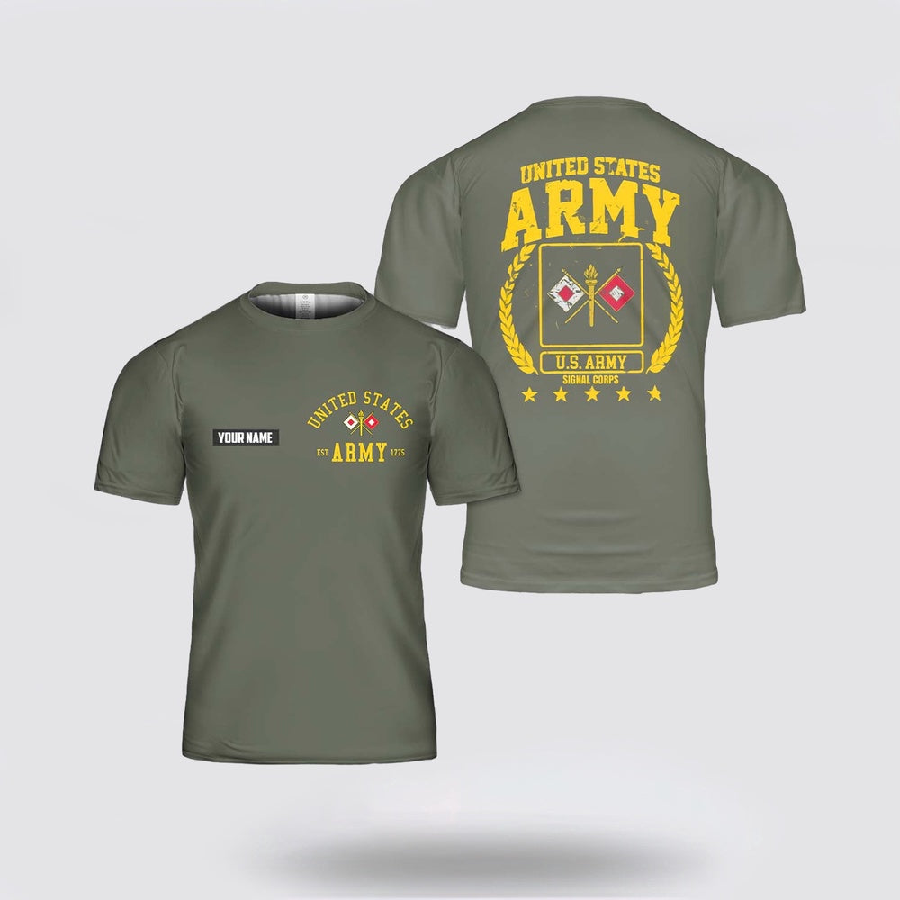 Army T Shirt, Custom Name US Army Signal Corps Branch Badge T Shirt 3D