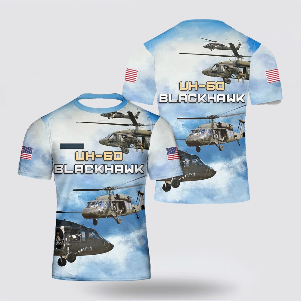 Army T Shirt, Custom Name US Army UH-60 Blackhawk Helicopter T Shirt 3D