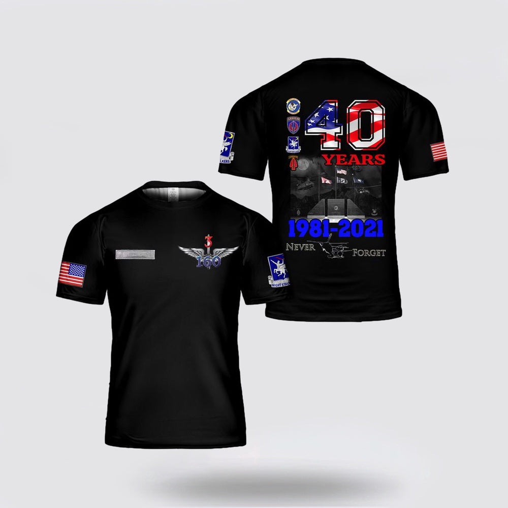 Army T Shirt, US Army 160th Special Operations Aviation Regiment (Airborne) 40th Annivesary 3D T Shirt, Veteran T Shirt