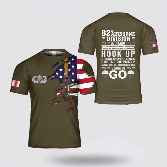 Army T Shirt, US Army Airborne Division, Airborne Static Line, Jumpmaster Commands 3D T Shirt, Veteran T Shirt