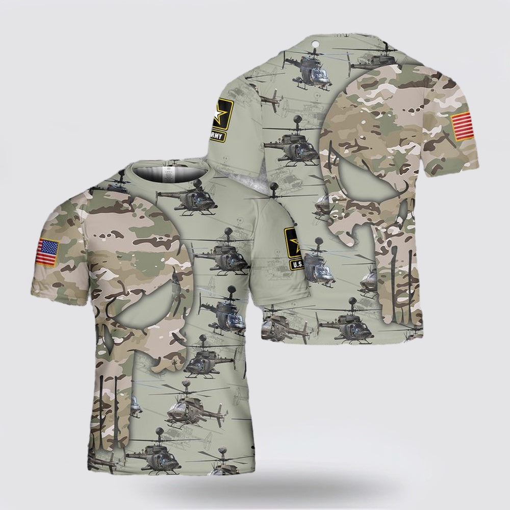 Army T Shirt, US Army Bell OH-58 Kiowa Print 3D T Shirt, Veteran T Shirt