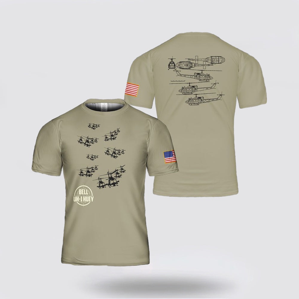 Army T Shirt, US Army Bell UH-1 Huey T Shirt 3D, Veteran T Shirt