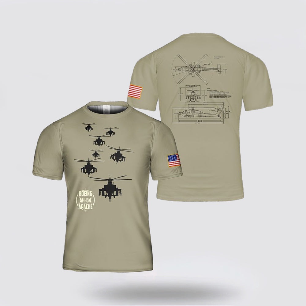 Army T Shirt, US Army Boeing AH-64 Apache T Shirt 3D, Veteran T Shirt