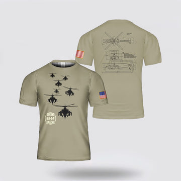 Army T Shirt, US Army Boeing AH-64 Apache T Shirt 3D, Veteran T Shirt