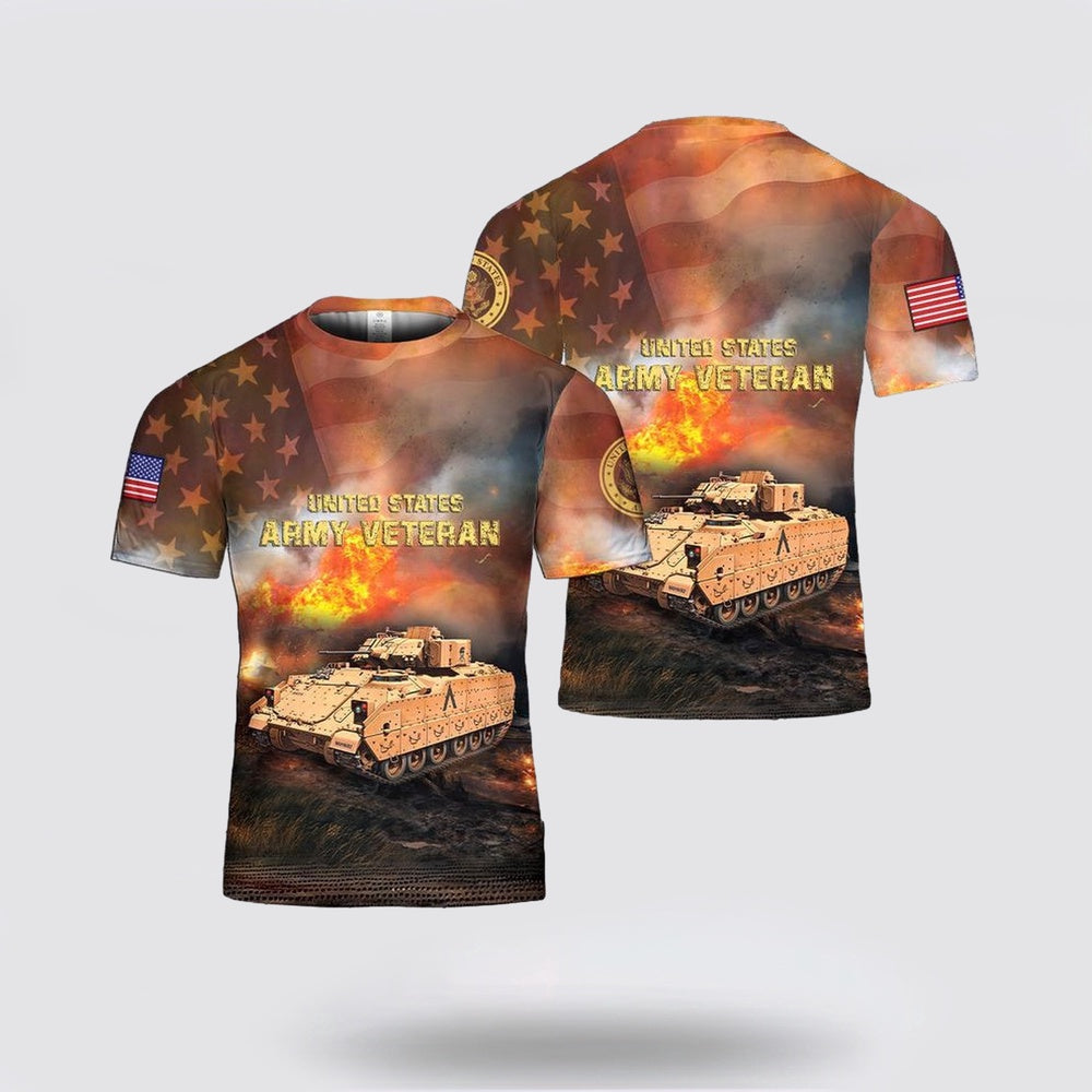 Army T Shirt, US Army M2A3 Bradley Tank 3D T Shirt, Veteran T Shirt